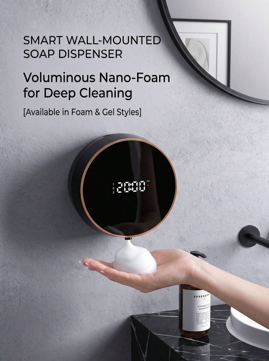 YITUMU Dispenser Sabun Otomatis 3 Tingkat yang Dapat Diatur dengan Layar LED dan Jam, Pompa Busa/Gel Pintar Tahan Air yang Dipasang di Dinding, Cocok untuk Sabun Cuci Piring, Losion, dan Sabun Tangan - Busa - View 1