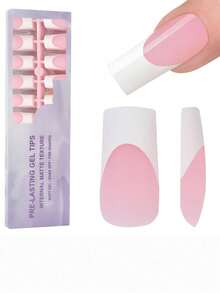 120 piezas de puntas de uñas de gel francesas rosa medio y blanco, puntas de uñas francesas para pegar, puntas de uñas de gel cuadradas francesas, uñas postizas de 12 tamaños para arte de uñas DIY, para mujeres, uso en salón de uñas - Rosa - Ver 6