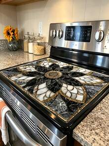 1pc 2D Flat Luxury Black Golden For Lotus Marble Pattern Stove Protector Mat, Wear Resistant, Dirt Resistant, Durable, Easy To Clean, Reusable, Suitable For Travel, Gas Stove, Washing Machine, Kitchen Essentials, Home Decor, Vacation Essentials - a - 查看 11