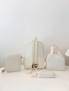 1套開學季極簡休閒背包套裝，背包 + 托特包 + 斜挎包 + 筆袋，大容量附筆電隔層校園背包，純色尼龍學生背包，可調節肩帶，多口袋輕便便攜書包，拉鍊包套裝，適合畢業生/學生/青少年，適用於戶外旅行/國中/高中/大學使用 - 2288 - 查看 10