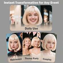 High-Color Short Bob Wig, Holiday Fun Cosplay Party Series Ball Costume Accessory Hairpiece, Women's Daily Wear Fashion Elegant Basic Style Wig - Multicolor - View 9