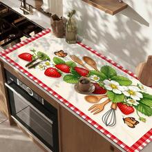 1pc Dish Drying Mat, Coffee Machine Mat, Pastoral Strawberry Floral Pattern With Wood Grain Background, Red And White Plaid Border, Butterfly Decoration, Multi-Purpose Drainage Mat, Home Gift, Tabletop Decor - XYLSD-619 - View 7
