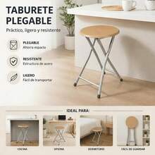 Round Folding Stool With Wooden Top, 30x30x45cm, Metal Frame, 100kg Load Capacity, Legs With Non-Slip Protectors, Compact For Kitchen, Balcony, Office, Events - Yellow - View 1