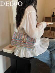 Dedoo حقيبة نسائية جديدة متعددة الاستخدامات للكتف، حقيبة تنقل كبيرة السعة بتصميم منسوج فريد - متعدد الألوان - مشاهدة 5