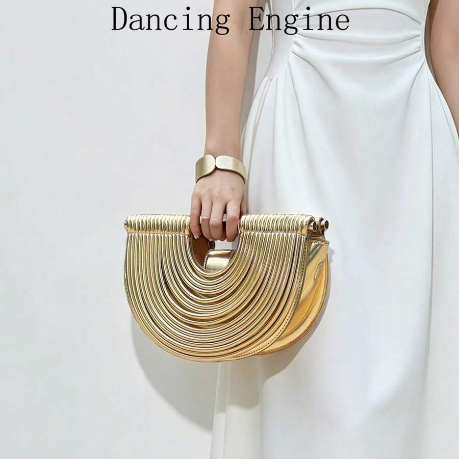 Dancing Engine 女款奢華設計師品牌手工編織包，銀色婚禮晚宴手拿包，金色手提包