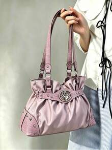 2026 New Pink Pleated Shoulder Bag For Women, Large Capacity, Commuter, Versatile, Lightweight Handbag - Pink - View 1
