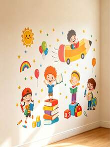 Back To School Kindergarten Classroom Wall Decor Stickers Cartoon Characters Classroom Stickers Children's Room Wall Decals English Inspirational Quotes Living Room Bedroom Study Room Decorative Background Wall Stickers - Multicolor - View 4