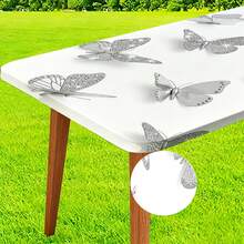 Dreamy Purple Butterfly & Floral Waterproof Tablecloth, Oil & Stain Resistant, Easy Clean Rectangular Dining Table Cover For Outdoor Camping, Picnic, Patio, Home Restaurant, Girly Decor - A - View 4