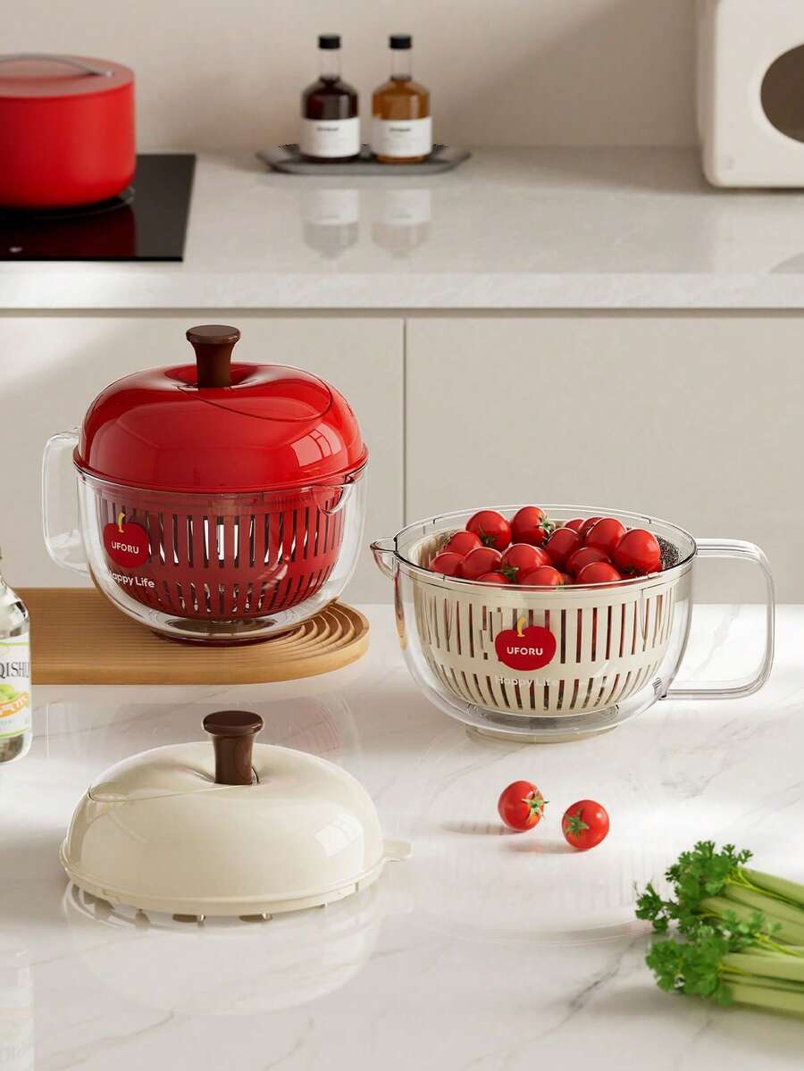 Apple Double Layer Colander Basket, Multi-Functional With Lid Kitchen Home Vegetable Fruit Dehydration Tool, Washing Basin - One Size - View 1
