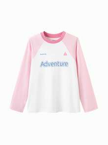 Balabala Tween Girl Long Sleeve T-Shirt 2026 Fall New Cotton Moisture Wicking Base Layer Top - White and Red - View 4