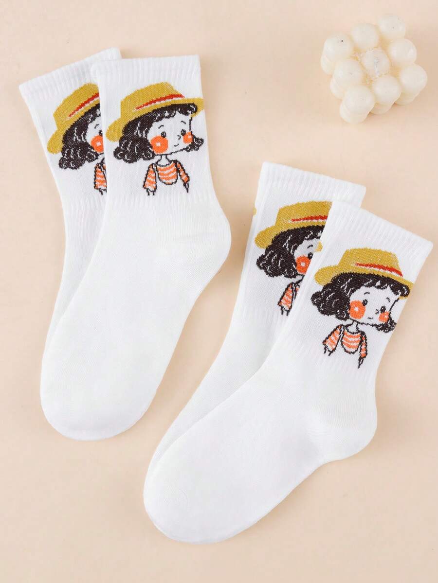 1 Pair Unisex Letter Cartoon Portrait Fashion Sporty Comfortable Breathable Mid-Calf Socks - Multicolor - View 1