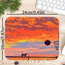 Orange Sunset Basketball Court Black Cat Illustration Large Mouse Pad, Healing Anime Sunset Landscape Non-Slip Stitched Edge Desk Mat, Thickened Keyboard Pad, Suitable For Students And Office - View 6