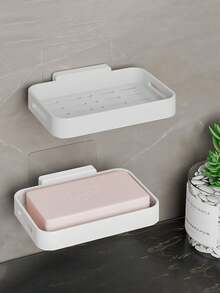 1pc Wall-Mounted Soap Holder, No-Drill Draining Soap Dish With Water Tray, Bathroom Soap Storage Rack - Type a - View 2