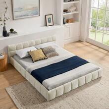 Double Bed 160*200 Cm, Bed With Silky Soft Chenille Cover, Square Quilted Design - 米色 - 查看 3