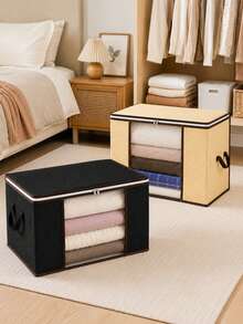Storage Bag Organizer, Large Capacity Quilted Non-Woven Clothes & Quilt Storage Box With Clear Window, Reinforced Handles And Double Zipper, Foldable Dustproof Blanket Storage Bin For Women, Bedroom Closet Wardrobe Underbed Home Organization - Multicolor - View 6