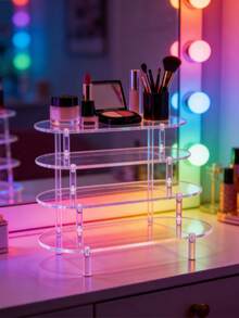 1pc Clear Acrylic Perfume Organizer Display Stand, Oval Riser Shelf For Fragrance Bottles, Makeup, Essential Oils, Collectibles, Countertop Cosmetic Storage Rack - View 3