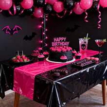 D4Pcs Hot Pink And Black Tablecloths Table Runner Waterproof Disposable Rec Table Covers For Graduation Wedding Black And Pink Birthday Decorations 51 X 86inch - Hot Pink and Black - View 4