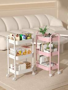 1pc 3-Tier Metal Rolling Storage Cart, Multi-Functional Mobile Utility Trolley With Wheels And Handle, Large Capacity Storage Rack, Suitable For Kitchen, Bathroom, Living Room, Bedroom And Office - Multicolor - View 8