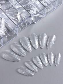 120片3D美人魚造型美甲延伸貼片，杏仁形美甲印章，提供12種不同尺寸的全覆蓋，適用於居家或美甲沙龍塗抹指甲油 - 無色 - 查看 8