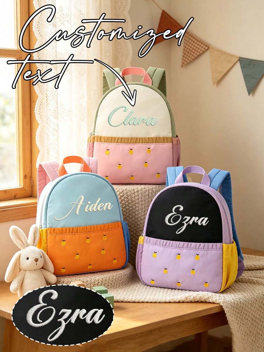 Customized Embroidered Colorblock Backpack, Cute Small Backpack, Cartoon Zipper Bag, Lightweight Design, Shoulder Backpack, Travel Backpack, Daily Fashion Cute Shoulder Bag, Multi-Purpose Backpack, - Multicolor - View 1