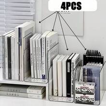 2 piezas Organizador de archivos de plástico, soporte de archivos acrílico transparente, estantería de escritorio, caja de almacenamiento, adecuado para libros, suministros de oficina, revistas, almacenamiento de moda para el hogar y la oficina - 2 piezas transparentes - Ver 6