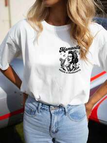 [Estivo] Top da donna primaverile in stile vintage con stampa su entrambi i lati "Mamacita Needs A Margarita", fascia per capelli e bicchiere di vino. Puro, maniche corte, scollo r - Bianco - Visualizzare 2