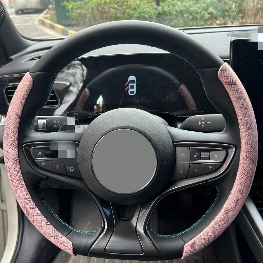 2pcs Personalized Non-Slip Steering Wheel Cover - Faux Gold Silk Fabric Pattern + Easy Installation + No Inner Ring, For Car/MPV/SUV/RV/Pickup/Van/D-Shape/O-Shape/Round Steering Wheel