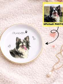 Custom Pet Photo Ring Tray L Size Personalized Watercolor Dog Portrait Ceramic Jewelry Storage Dish - Multicolor - View 2