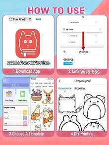Una impresora más un juego de 13 rollos de papel, mini impresora de fotos de bolsillo, impresora térmica portátil sin tinta, 57 mm: con papel adhesivo, impresión inalámbrica Bluetooth 200 dpi, rosa. - Rosa - Ver 4