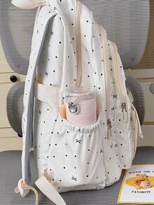 Aesthetic Retro Rucksack, Polka Dot Print Women's Functional Backpack, Large Capacity Multi-Layer Zipper Multi-Pocket Laptop Bag, Teen Girl Campus - Multicolor - View 11