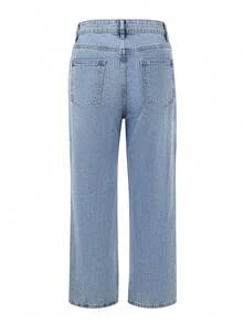 Jeans de cintura media con estampado y efecto desgastado, estilo callejero americano joven, casual - Lavado ligero - Ver 5