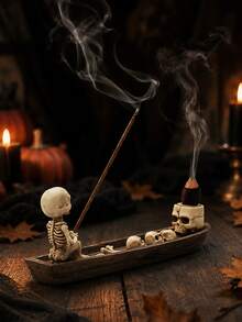 Halloween Incense Burner, Backflow Incense Burner, Skull Boat Incense Burner, Hand-Carved Ornaments, Cool Room Decorations, And An Excellent Gift. - Multicolor - View 1