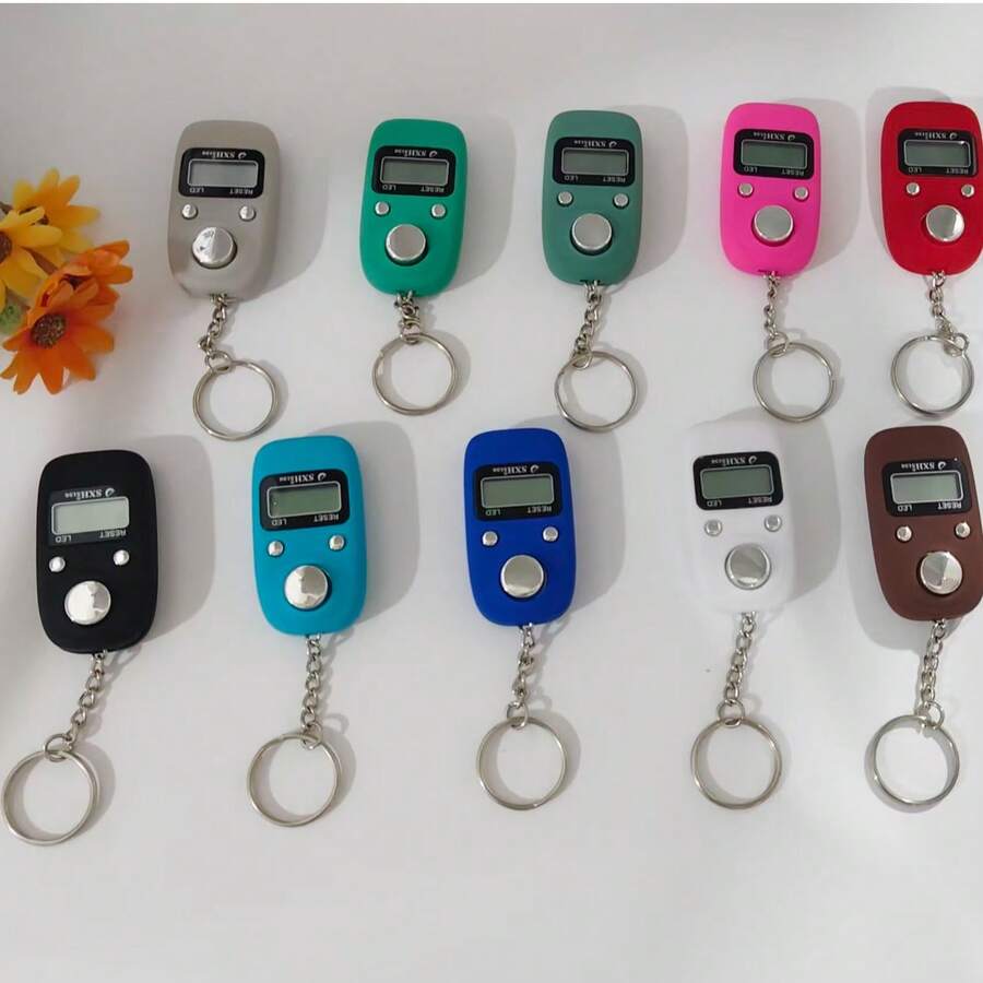 Macaron Keychain LED Counter, Mini Portable Bag Hanging Vibration Reminder Tally Counter, One-Click Reset Large Screen Clear Reading, Multi-Color Full Set Pocket Style, Universal Counting Tool For Prayer, Meditation And Pilgrimage - Multicolor - View 1