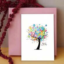 Vibrant Balloon Tree Birthday Card - High-Quality Paper, Colorful Design, Suitable For Family And Friends, Perfect For Any Celebration, Holiday Stationery | Colorful Birthday Card - Multicolor - View 3