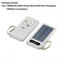 LADAPU 快充整合線便攜式電源 10000mAh 5W 慢充多功能太陽能板行動電源，大容量可充電便攜式手機充電器，內建 4 合 1 可拆卸線，4 種模式超亮手電筒，戶外旅行必備電池組，隱藏式手機支架，陣亡將士紀念日，畢業季 - 白色 - 查看 9