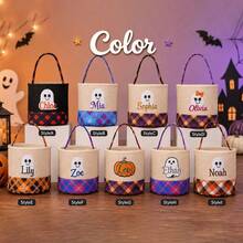 Personalized Halloween Candy Basket, Custom Trick Or Treat Tote Bag, Kids Pumpkin Bucket, Soft Rope Halloween Basket, Embroidered Name Gift - Multicolor - View 7