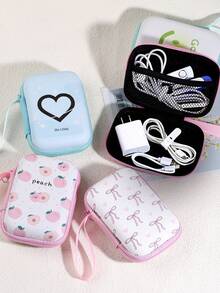 Bow Shaped Love Earphone Data Cable Charger Storage Bag Earphone Storage Box Anti Drop Zipper Bag Cartoon Creative - Multicolor - View 5
