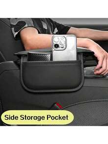Car Center Armrest Pad With Side Storage Pocket, Universal PU Leather Armrest Heightening Protective Cover, Comfortable Car Armrest Storage Organizer Pad, Interior Accessories For Sedan SUV Truck - A - View 2