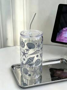 Ocean Shell Iced Matcha Coffee Glass Straw Cup, Can-Shaped Cola Straw Cup, Matcha Straw Cup With Lid - Multicolor - View 6