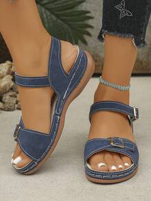 Women's Sandals, Comfortable & Lightweight, Single Buckle Design, Elegant & Fashionable, Suitable For Daily Wear, Summer Blue Sandals - Blue - View 5