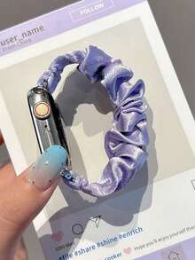 1pc Purple Satin Rhinestone Elastic Hair Tie Watch Band Compatible With Apple Watch Series 11/10/9/8/7/6/5/4/3/2/4/1/Ultra/SE/38/40/41/42/44/45/46/49mm, Women's Shiny Decorative Wristband, Smart Watch Band Accessory Summer Hair Tie Strap, Affordable Wristband - Smoke Purple - View 7