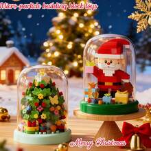 2 Styles Christmas Micro Particle Building Blocks DIY Assembly Ornament With Base And Transparent Dust-Proof Acrylic Cover, ABS Resin Educational Stress Relief Handmade Model, Desktop Entryway Atmosphere Decor, Halloween Christmas Birthday Party Gift Toy For Boys And Girls - Multicolor - View 3