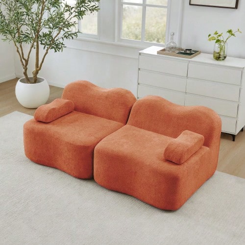 2-Seater Modular Boneless Sofa, Wave Shape, Deep Seat Cushions - Orange - View 1