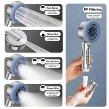 Tatukiko 1pc/3pcs Powerful Pressurized Shower Head Bathroom Bath Filter Shower Head Spray Massage Lotus Shower Head Handheld Spray/Set With 1.5m Shower Hose ABS Bracket Set - Silver - View 3