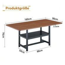 Black Rectangular Dining Table In Industrial Design, 160*90*76 Cm, For 4-6 People, With Multifunctional Storage Shelf, Suitable For Living Room, Kitchen And Dining Area. - Natural Color - View 5