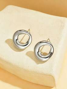 VJS 1 Pair European And American INS Style Exaggerated Geometric Hoop Earrings, Vacuum Plated Gold Stainless Steel Stud Earrings, Suitable For Commuting, Daily Shopping, Dating, Vacation, Party, Workplace Outfit, Gift Giving - Geometric Hoop Earrings - View 12