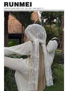 1件女款純色優雅蕾絲花卉頭巾，奢華波希米亞風希賈布/披肩，適合日常穿著、婚禮、夏季海灘度假 - 白色樹枝 - 查看 2