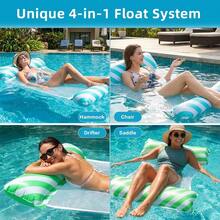 Adult Double Tube Striped Inflatable Pool Float, Thickened Heavy Duty Pool Float, Non-Stick PVC Material With Mesh Seat Floating Chair, Summer Water Party Lake Beach Hammock Style Float, Easy To Carry - Multicolor - View 5