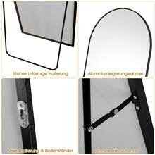 EDIMENS Full-Length Mirror, 160 X 50 Cm, Curved Standing Mirror, Aluminum Alloy Frame, Tempered Glass, For Bedroom, Living Room, Wardrobe - 160x50cm-Schwarz - 查看 6