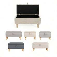 Linen Padded Storage Stool Ottoman Storage Box Footstool Living Room Bedroom Hallway Shoe Stool Footrest - Dark Grey - View 3
